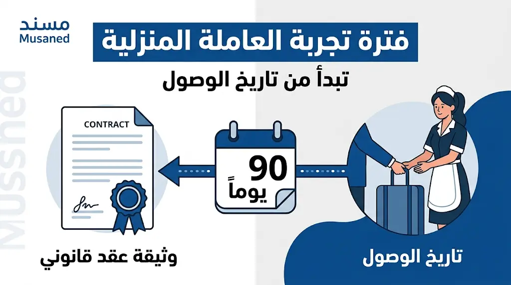 من تاريخ الوصول.. "مساند" توضح الموعد الدقيق لبدء فترة التجربة ومدة العقد الموثق (سنة أو سنتين).